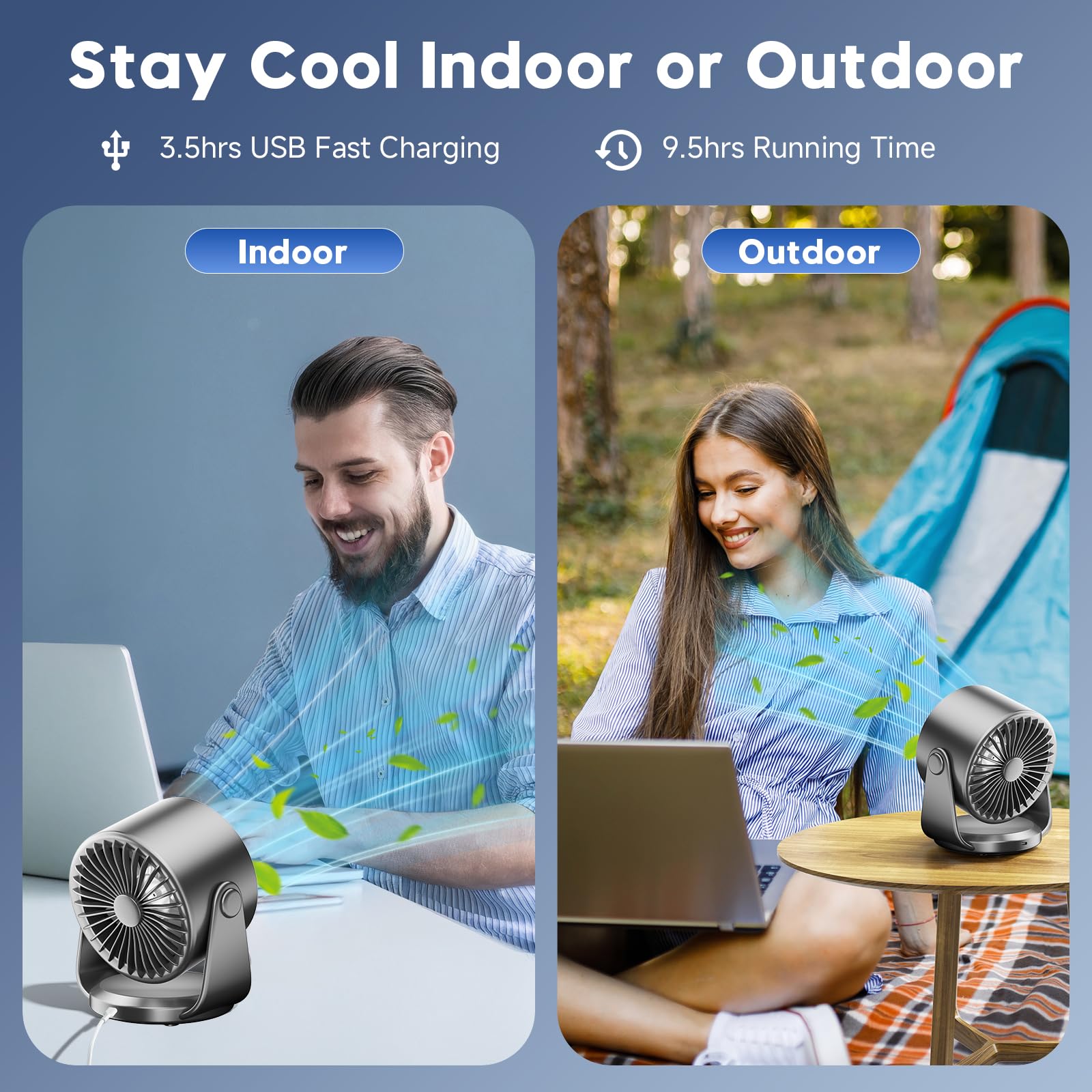 YOSHENMO Desk Fan, Turbo Table Fan for Bedroom, 100-Speed Digital Display, Low Noise, 105° Adjustable Tilt, 7.5-inch, Rechargeable Battery, Wall-Mouted Design for Home, Office, Travel Dark Black