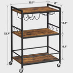 TUTOTAK Bar Cart, Serving Cart for Home, Microwave Cart, Drink Cart, Mobile Kitchen Shelf with Wine Rack and Glass Holder, Rolling Beverage Cart BC01BB030